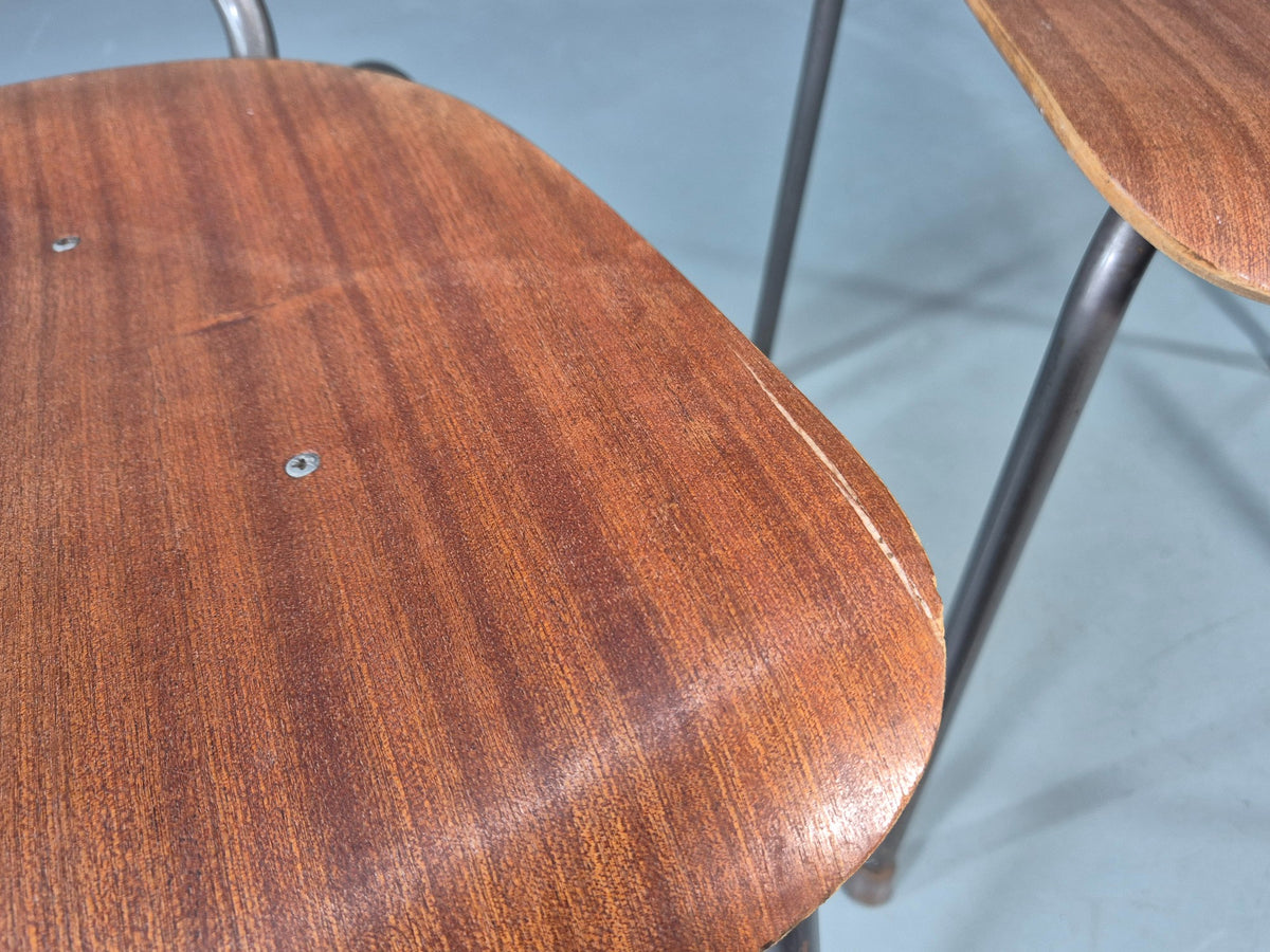 2 Vintage Danish Industrial Chairs Mid Century Teak and Steel Retro EB12654