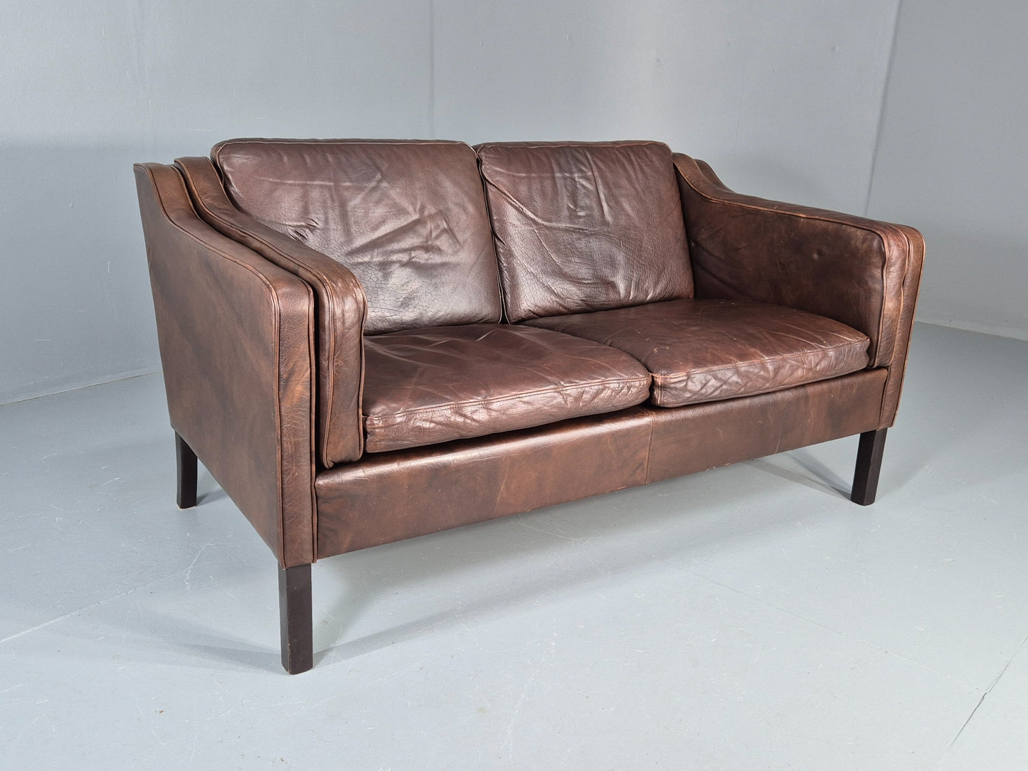 Vintage 2 seater Sofa Danish Brown Leather Mid Century Retro 1970s EB12423
