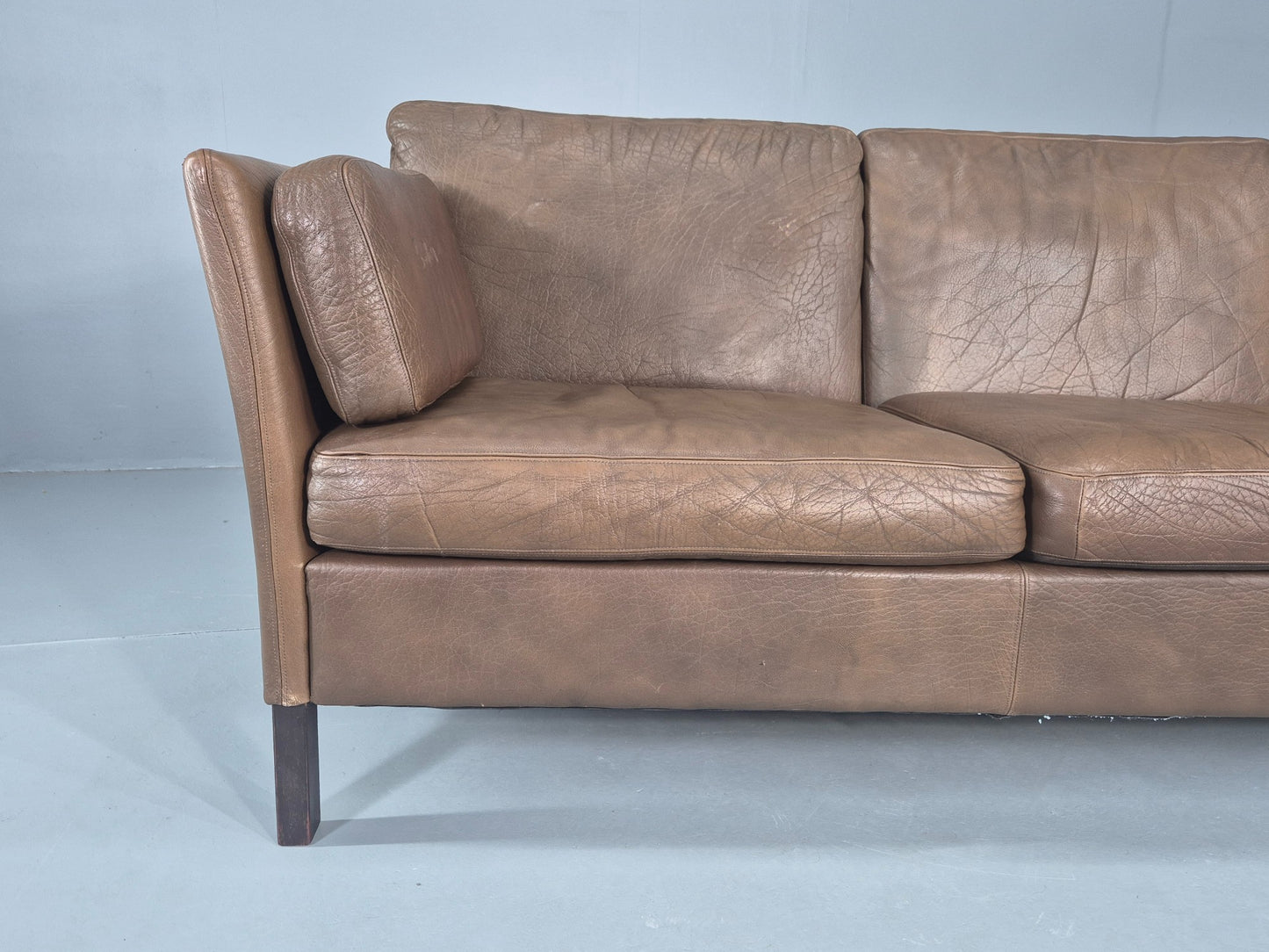 Vintage Thams 3 seater Sofa 1970s Denmark Leather Upholstery Retro MCM EB12446