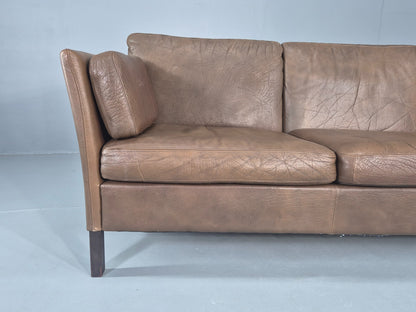 Vintage Thams 3 seater Sofa 1970s Denmark Leather Upholstery Retro MCM EB12446