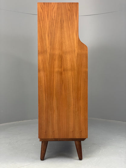 Vintage Bookcase Walnut 1960s Retro Midcentury Glass Doors Shelving EB12607