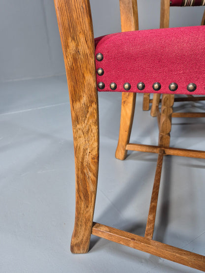6 Vintage Kjaernulf Style Danish Oak Dining Chairs 1970s Retro Red Wool EB9535