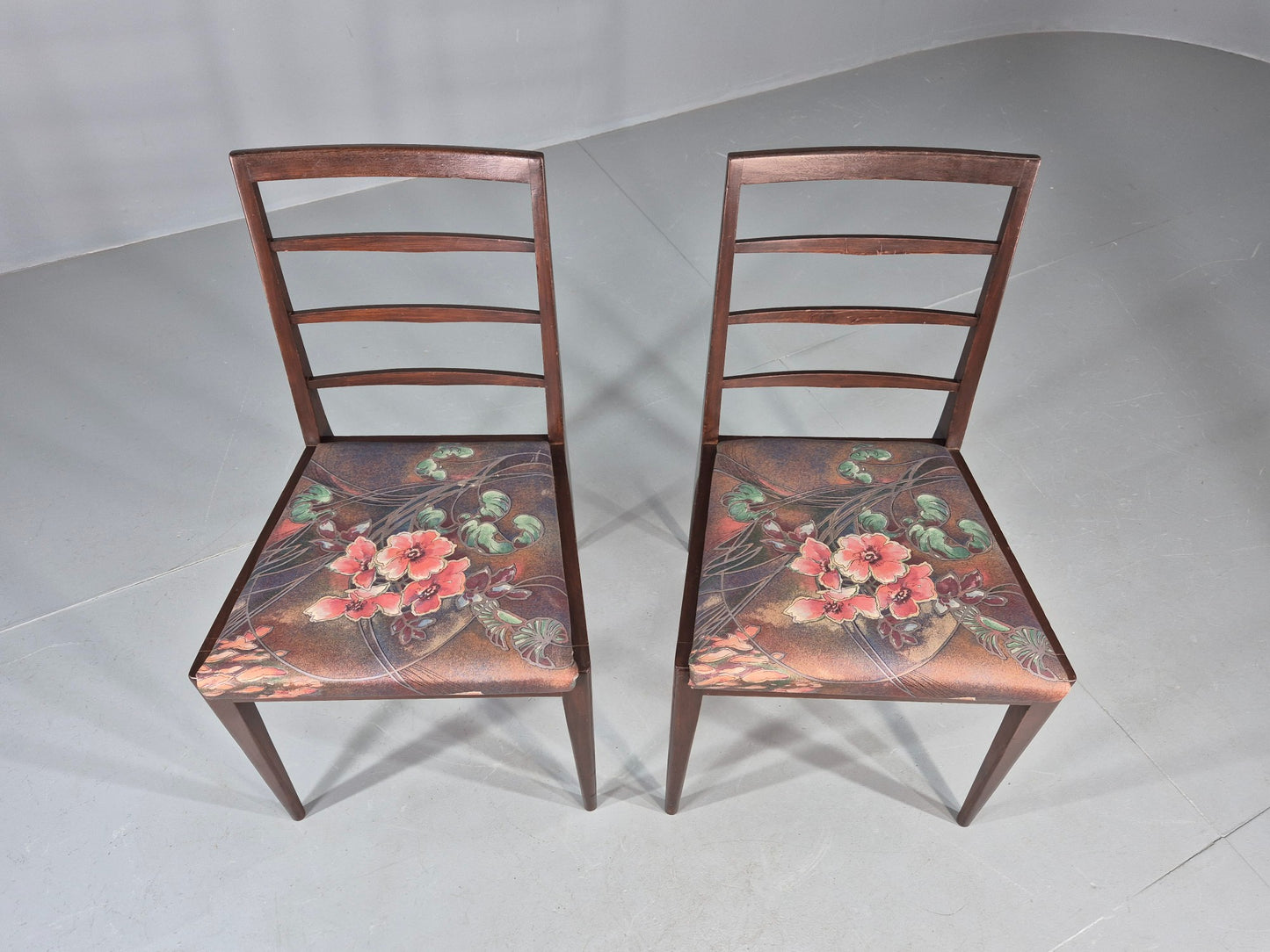 2 Vintage McIntosh Dining Chairs 1960s Retro Floral Upholstery EB12177
