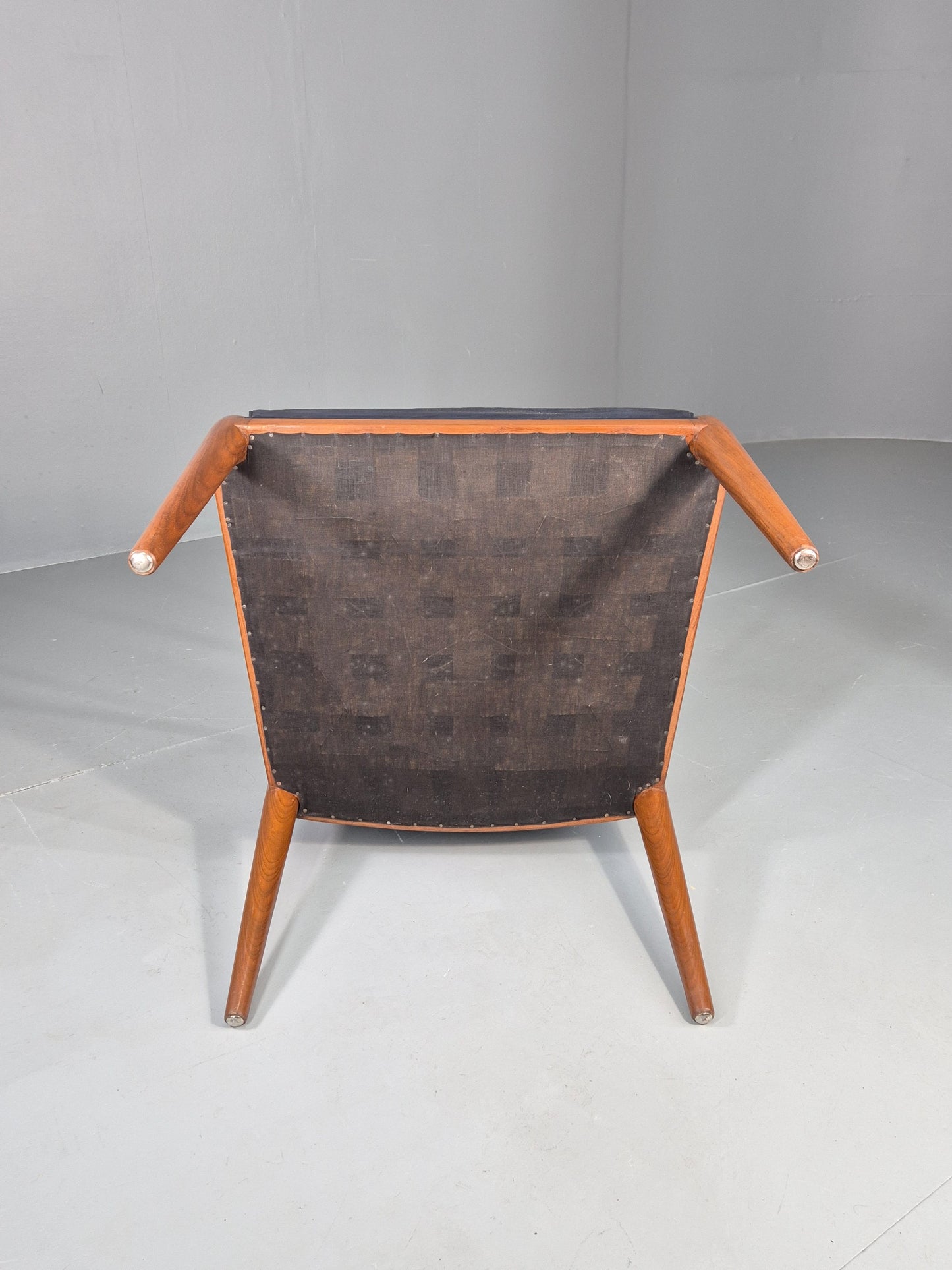 Vintage Mid Century Teak Armchair Blue Leather 1960s Retro  EB11909
