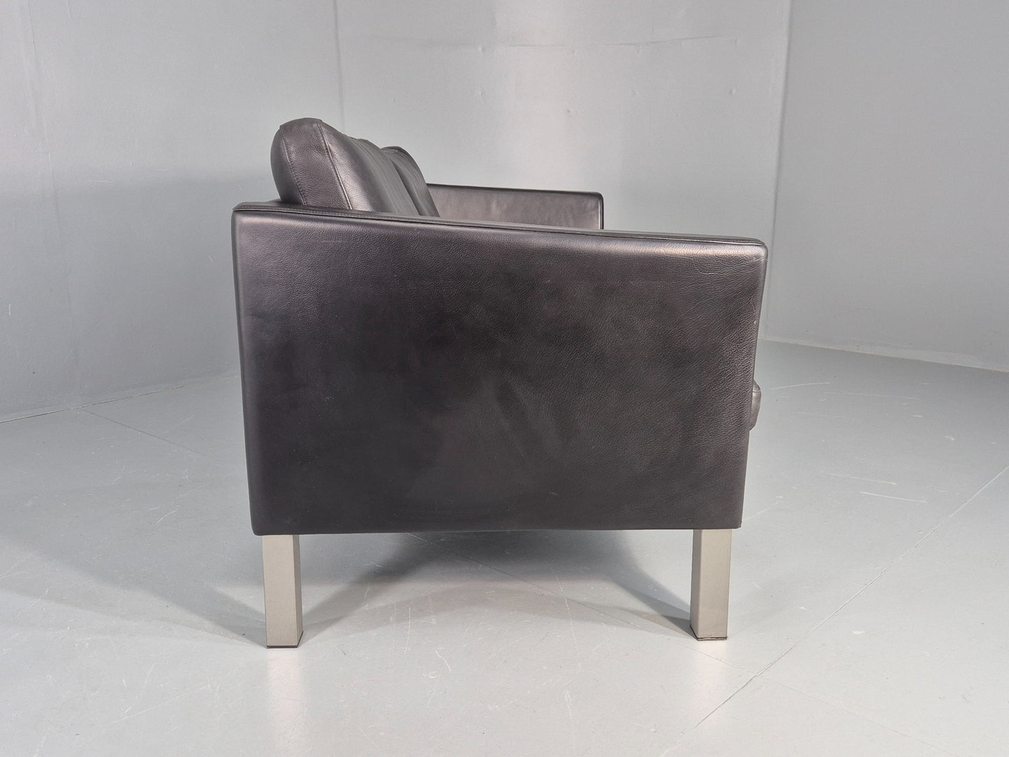 Vintage Stouby 2 Seater Sofa Black Leather 2000s Retro MCM  Quality EB12435