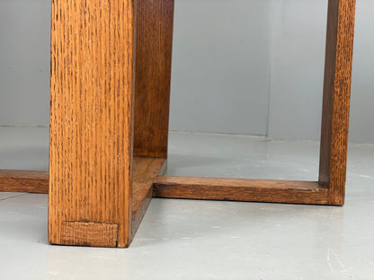 Vintage Oak Side Table Solid Arts & Crafts Round Retro 1950s EB11879