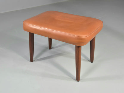 Vintage Danish Mid Century Footstool Teak Legs Brown Vinyl  1960s Retro EB12023