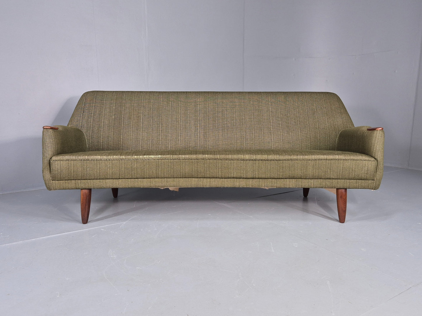 Vintage 3 Seater Thams Sofa Mid Century Green Wool Teak Paws 1960s Retro EB12390