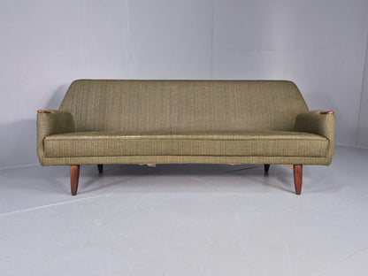 Vintage 3 Seater Thams Sofa Mid Century Green Wool Teak Paws 1960s Retro EB12390