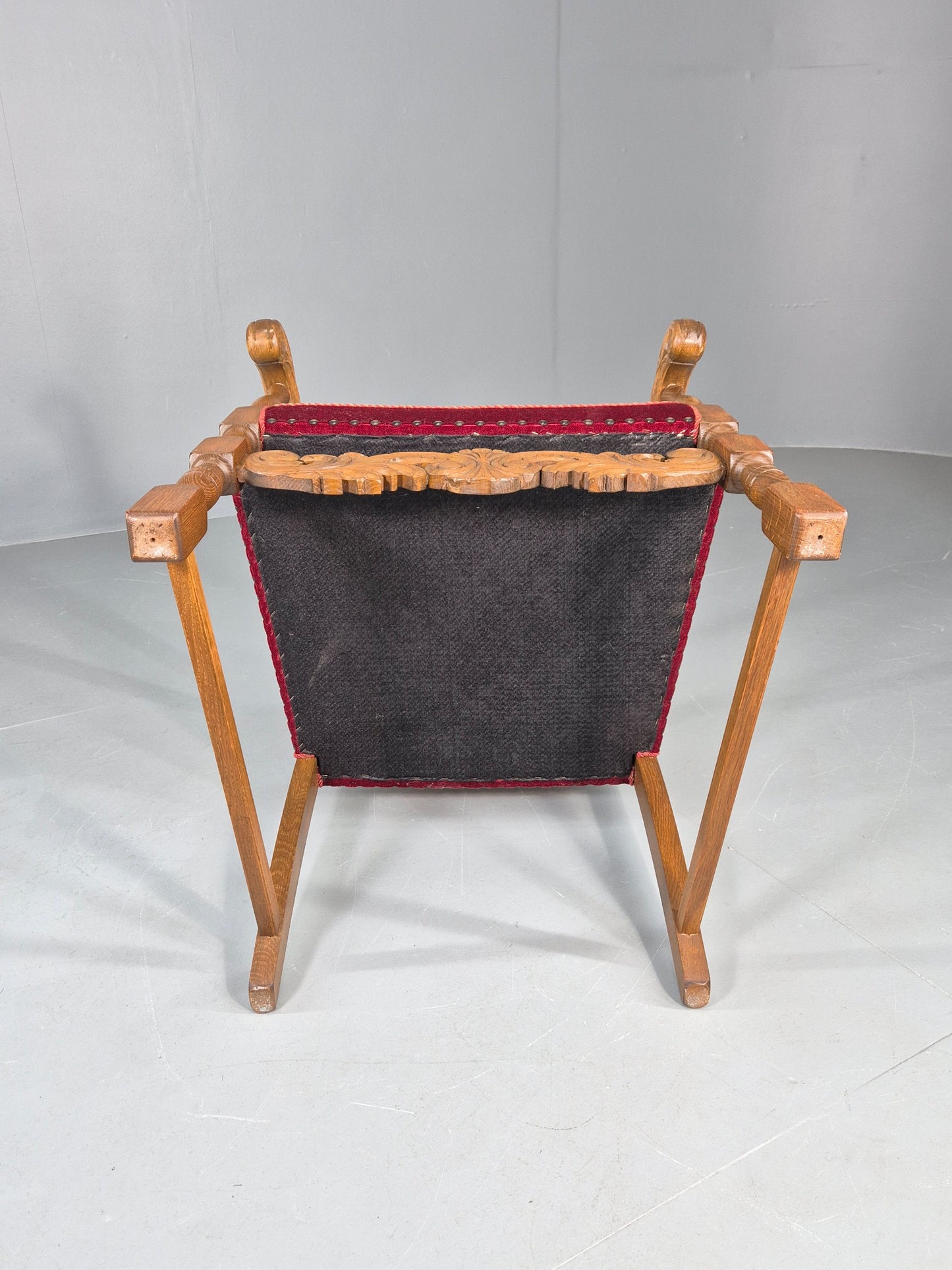 Vintage Danish Baroque Armchair Carved Oak Frame Tapestry Seat EB12113
