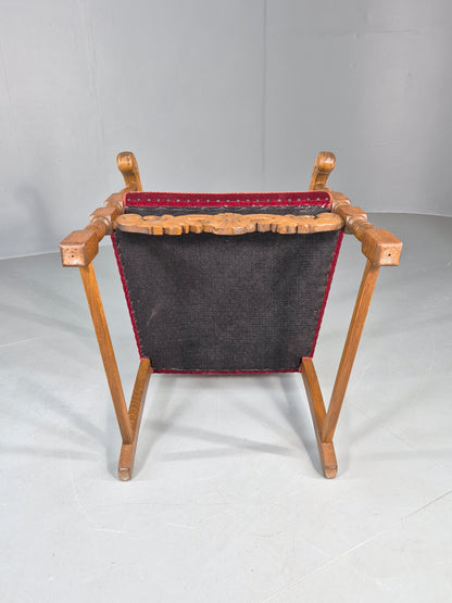Vintage Danish Baroque Armchair Carved Oak Frame Tapestry Seat EB12113
