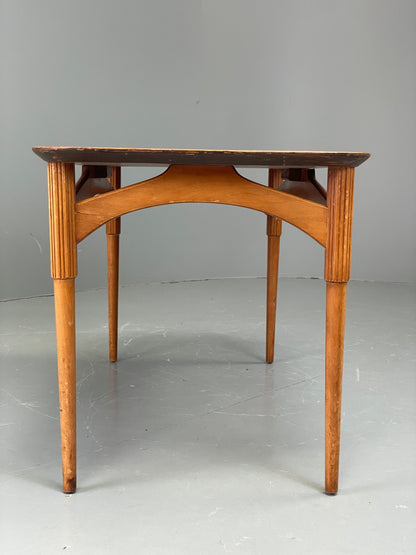 Vintage 1940s Coffee Table Swedish Flamed Mahogany Carved Legs EB11965