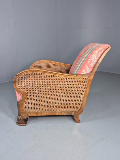 Vintage Danish Arm Chair Bergere Sides Carved Beech Frame 1920s EB12675