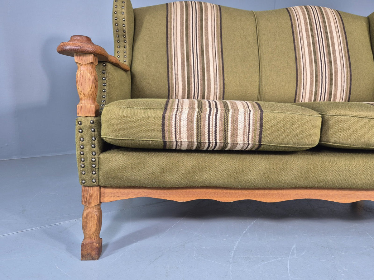 Vintage 2 Seater Sofa Danish Design Kjaernulf Style Green Wool Oak Frame EB12688