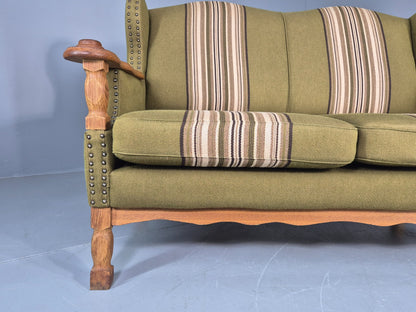 Vintage 2 Seater Sofa Danish Design Kjaernulf Style Green Wool Oak Frame EB12688