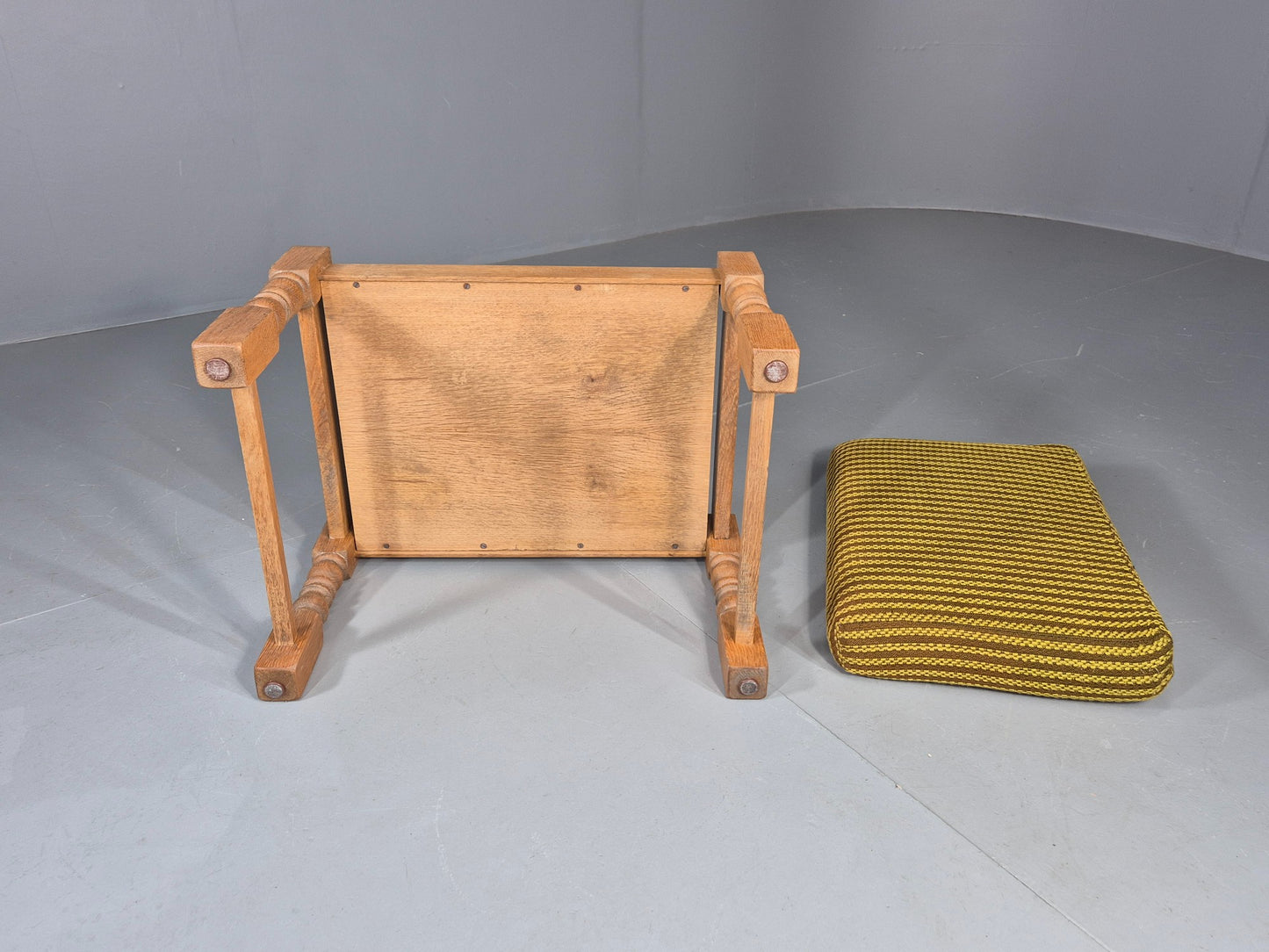 Vintage Kjaernulf Oak Footstool 1970s Danish Retro Green Brown Wool EB12275