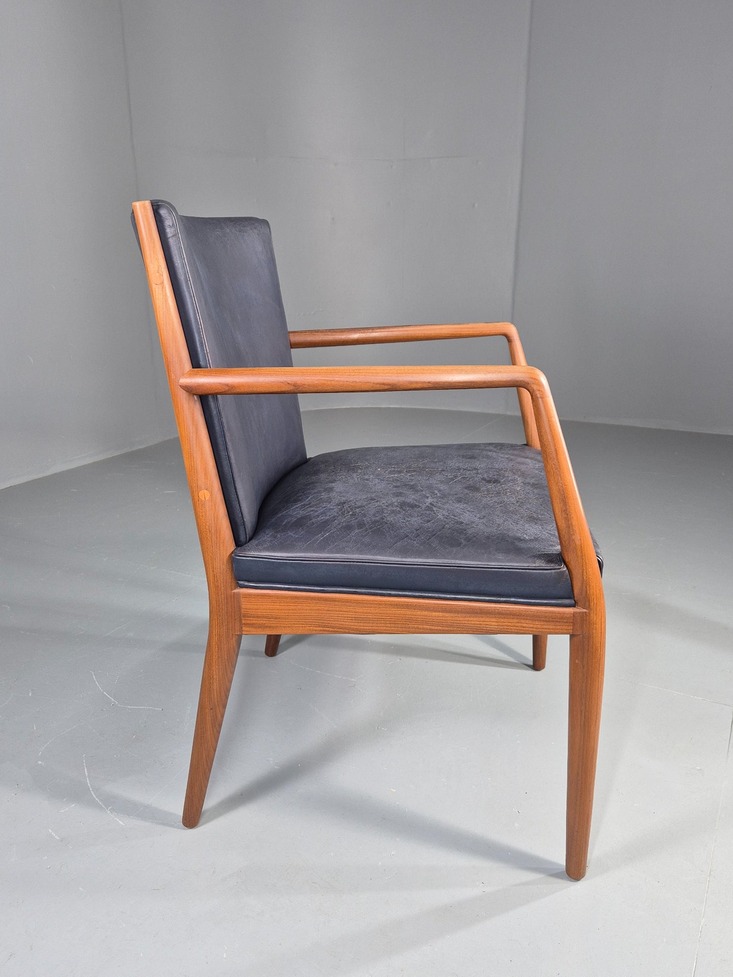 Vintage Mid Century Teak Armchair Blue Leather 1960s Retro EB11898