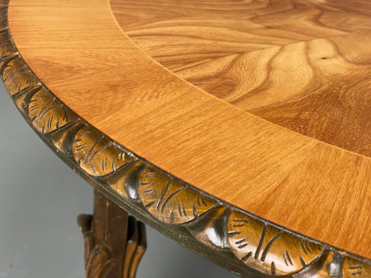 Vintage Carved Coffee Table Elm Art Deco Lion Feet 1950s EB11190