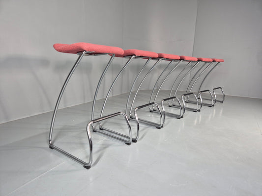 6 Orange Box Spring Bar Stools Modern Design Red Chenille Chrome Frame EB12990