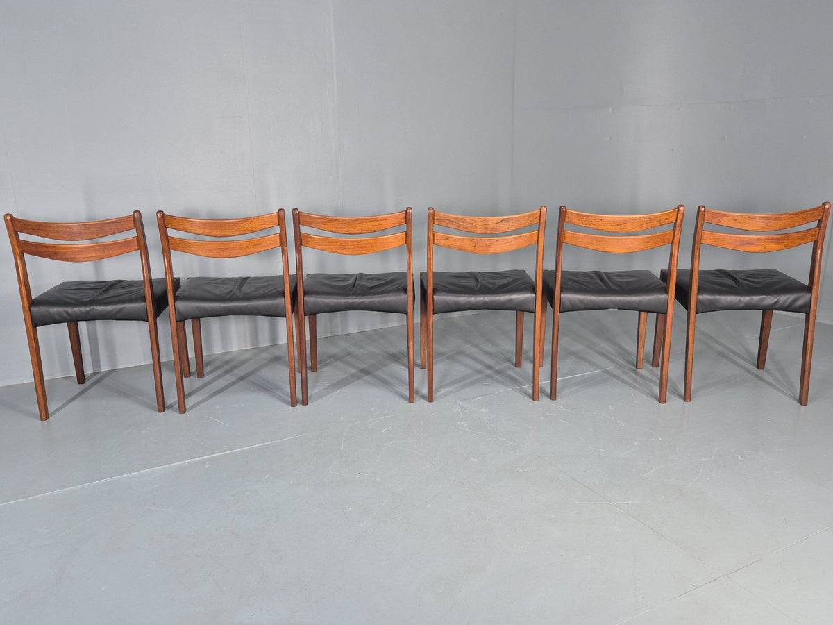 6 Vintage Danish Teak Dining Chairs Mid Century Leather Mogens Kold  EB12650