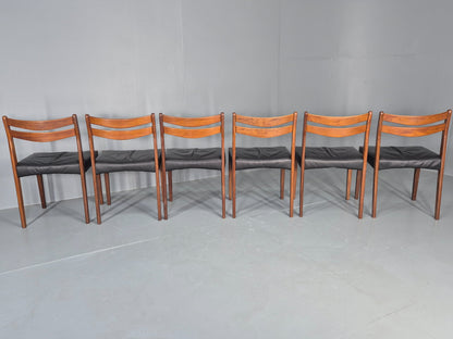 6 Vintage Danish Teak Dining Chairs Mid Century Leather Mogens Kold  EB12650