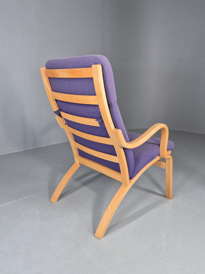 Vintage Mid Century Lounge Chair Bentwood Frame Danish Purple Wool 1980s EB12136