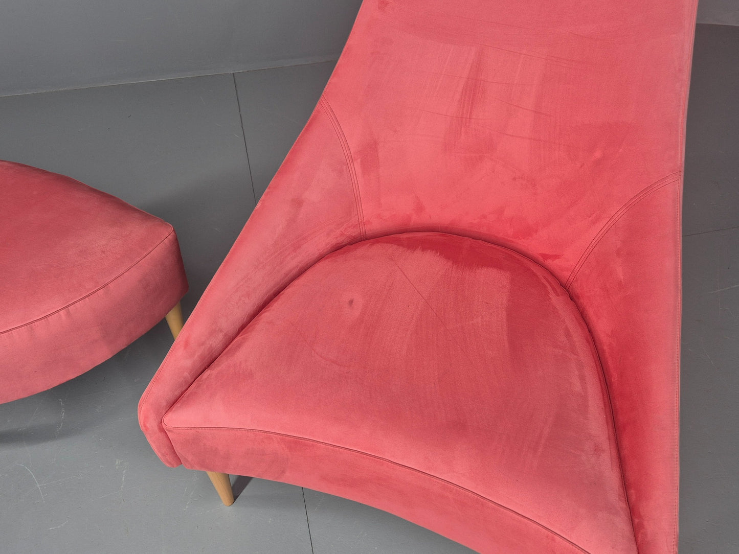 Vintage Silencio Chair and Footstool Pink Velvet Design Richard Ferrer  EB11943