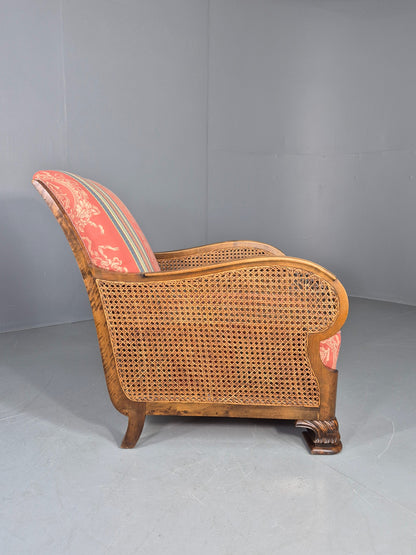 Vintage Danish Arm Chair Bergere Sides Carved Beech Frame 1920s EB12675