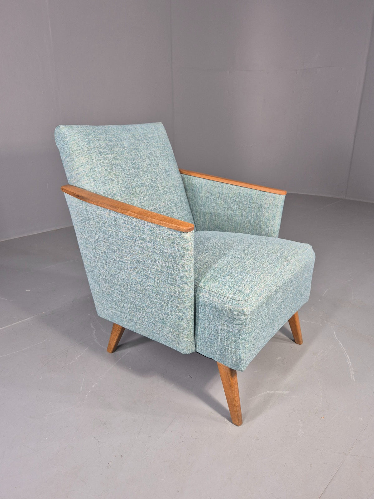 Mid Century Style Lounge Chair Newly Upholstered in Blue Retro EB9981