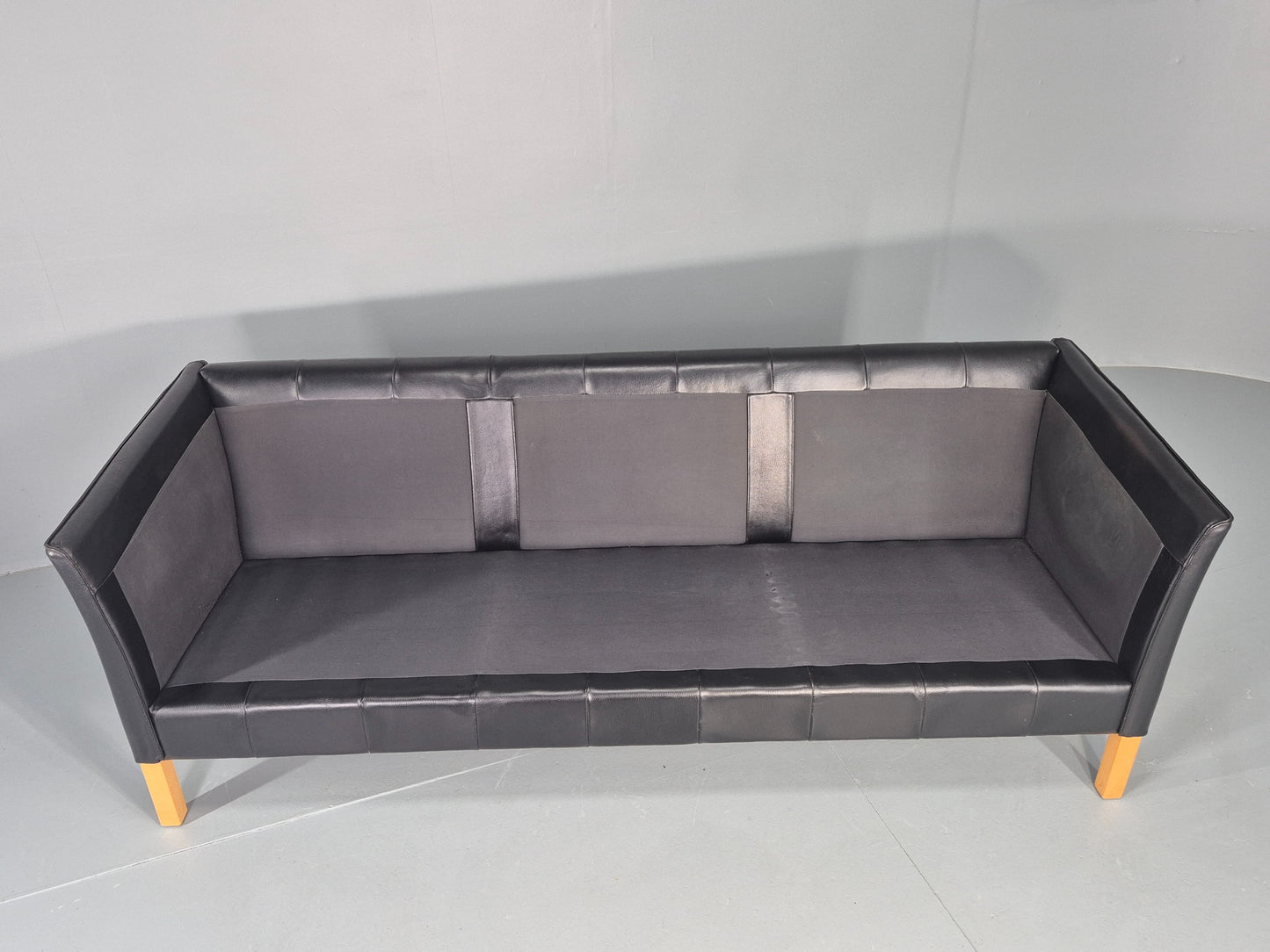 Vintage 3 Seater Sofa Danish Black Leather Mid Century Style 1980s Retro EB12418
