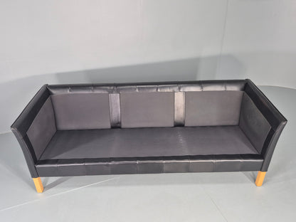 Vintage 3 Seater Sofa Danish Black Leather Mid Century Style 1980s Retro EB12418