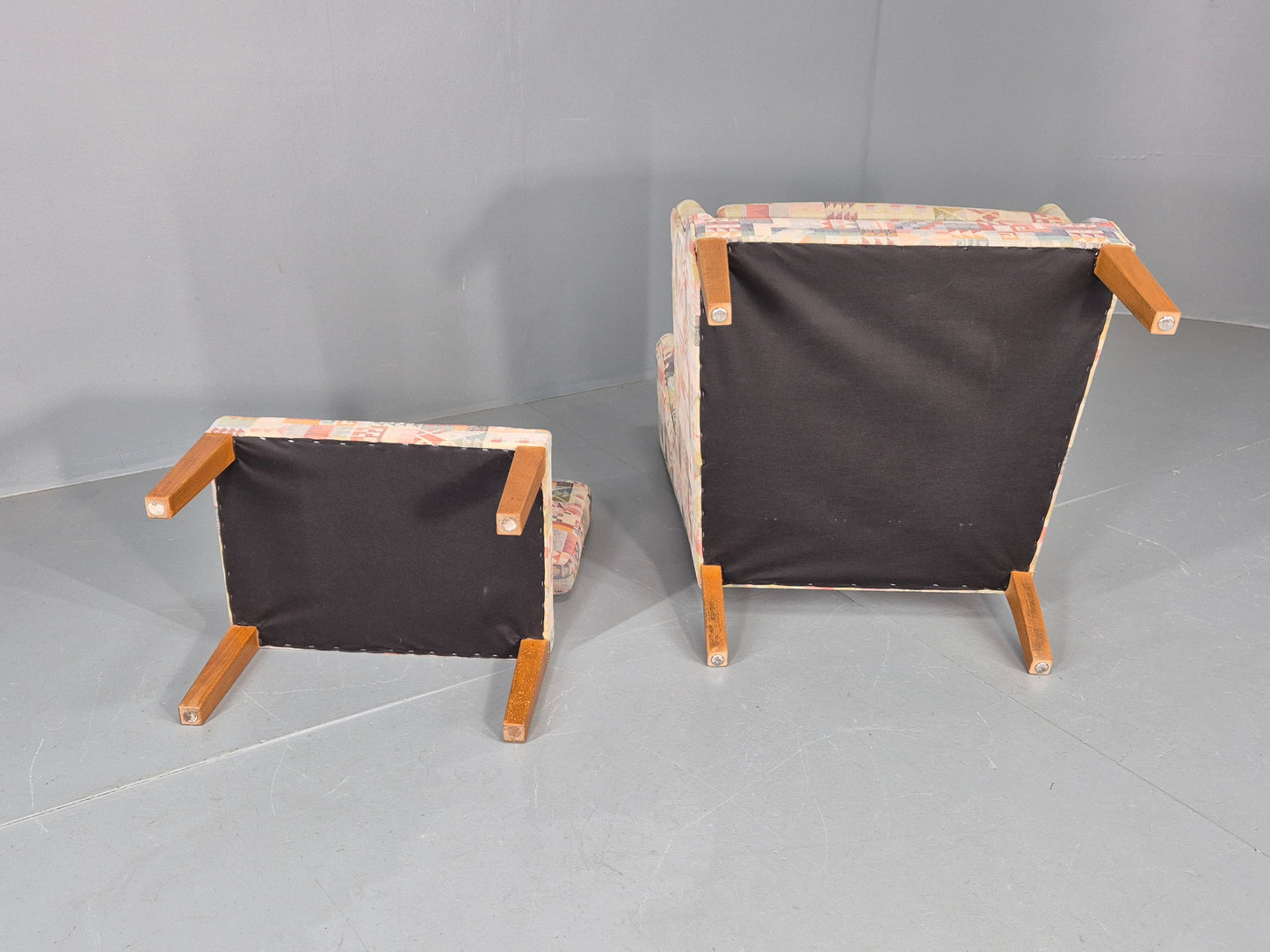 Vintage Danish Wing back Armchair and Stool 1980s Retro MCM EB12139