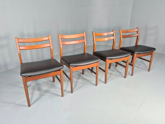 4 Vintage Jentique Dining Chairs Teak Frames Black Vinyl 60s RETRO MCM EB1195
