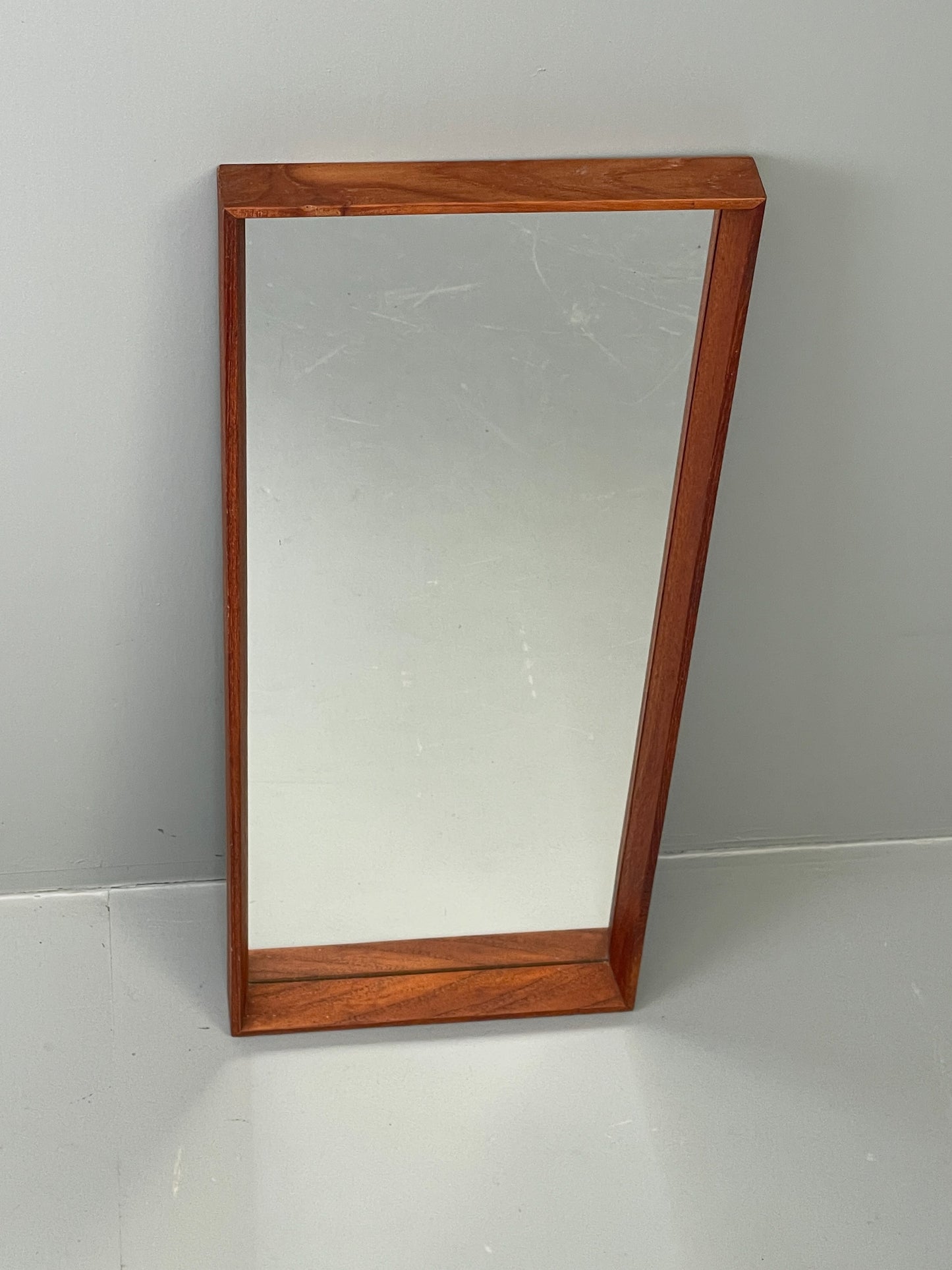 Vintage Teak Wall Mirror Rectangular Solid Danish Mid Century EB11966