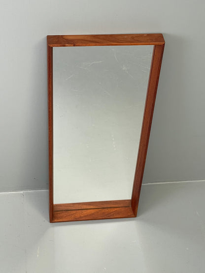 Vintage Teak Wall Mirror Rectangular Solid Danish Mid Century EB11966