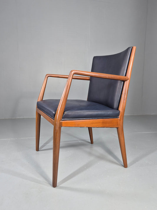 Vintage Mid Century Teak Armchair Blue Leather 1960s Retro EB11895