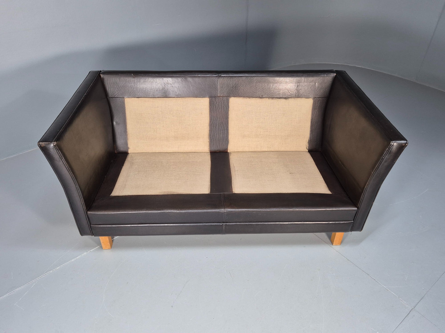 Vintage 2 seater sofa Danish Mid Century Black Leather Retro 1970s EB09407