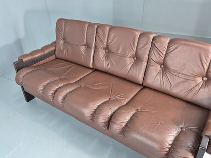 Vintage 3 Seater Sofa Danish Brown Leather 1970s Retro Mid Century EB12449