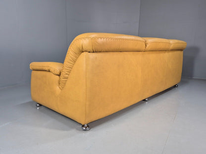 Vintage De Sede Style 3 Seat Sofa Mustard Leather Retro 1970 MCM EB8426 M3SS