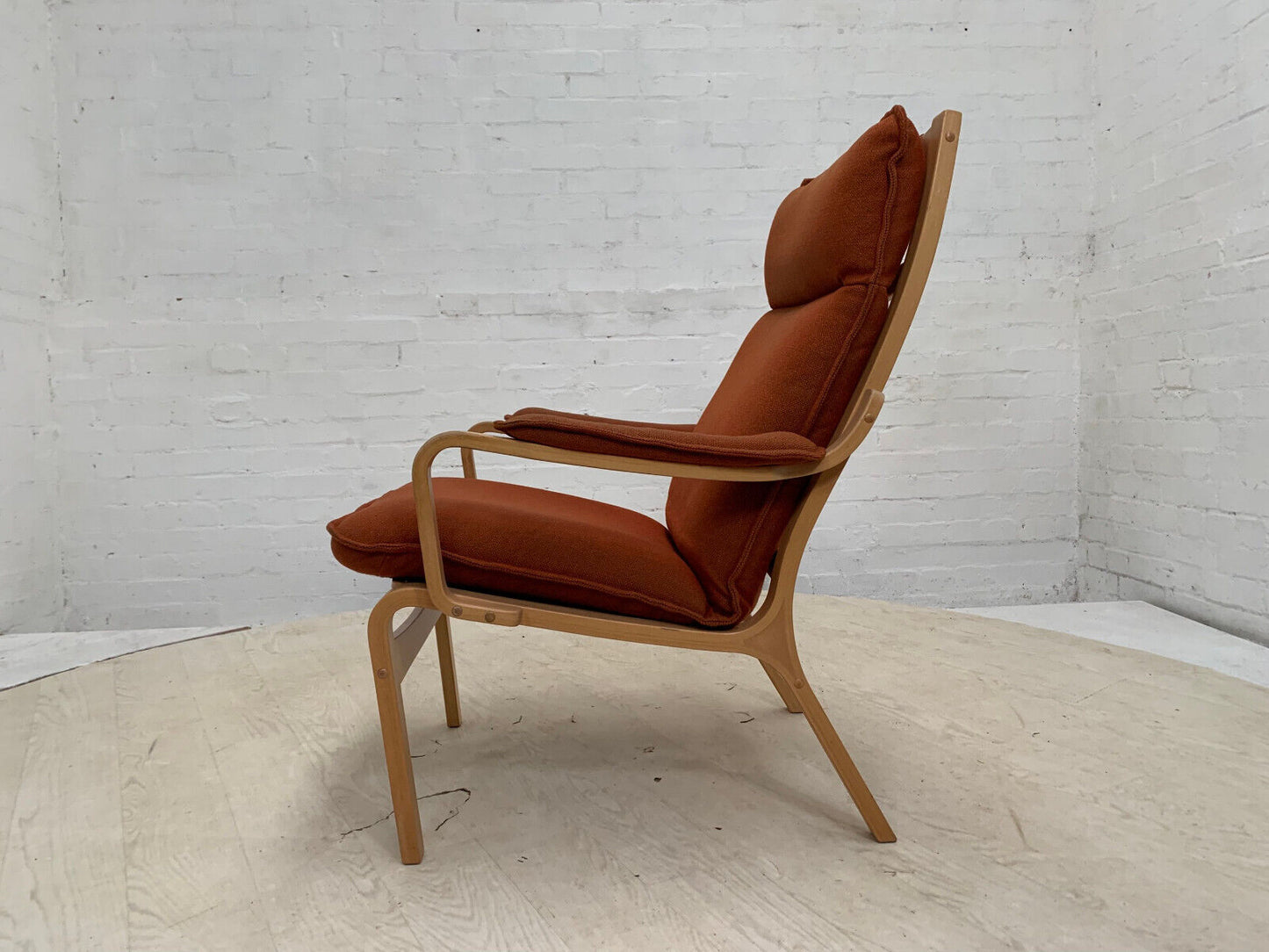 EB3659 Danish Skippers Beech Lounge Chair with Orange Wool Cushion Retro MBEN