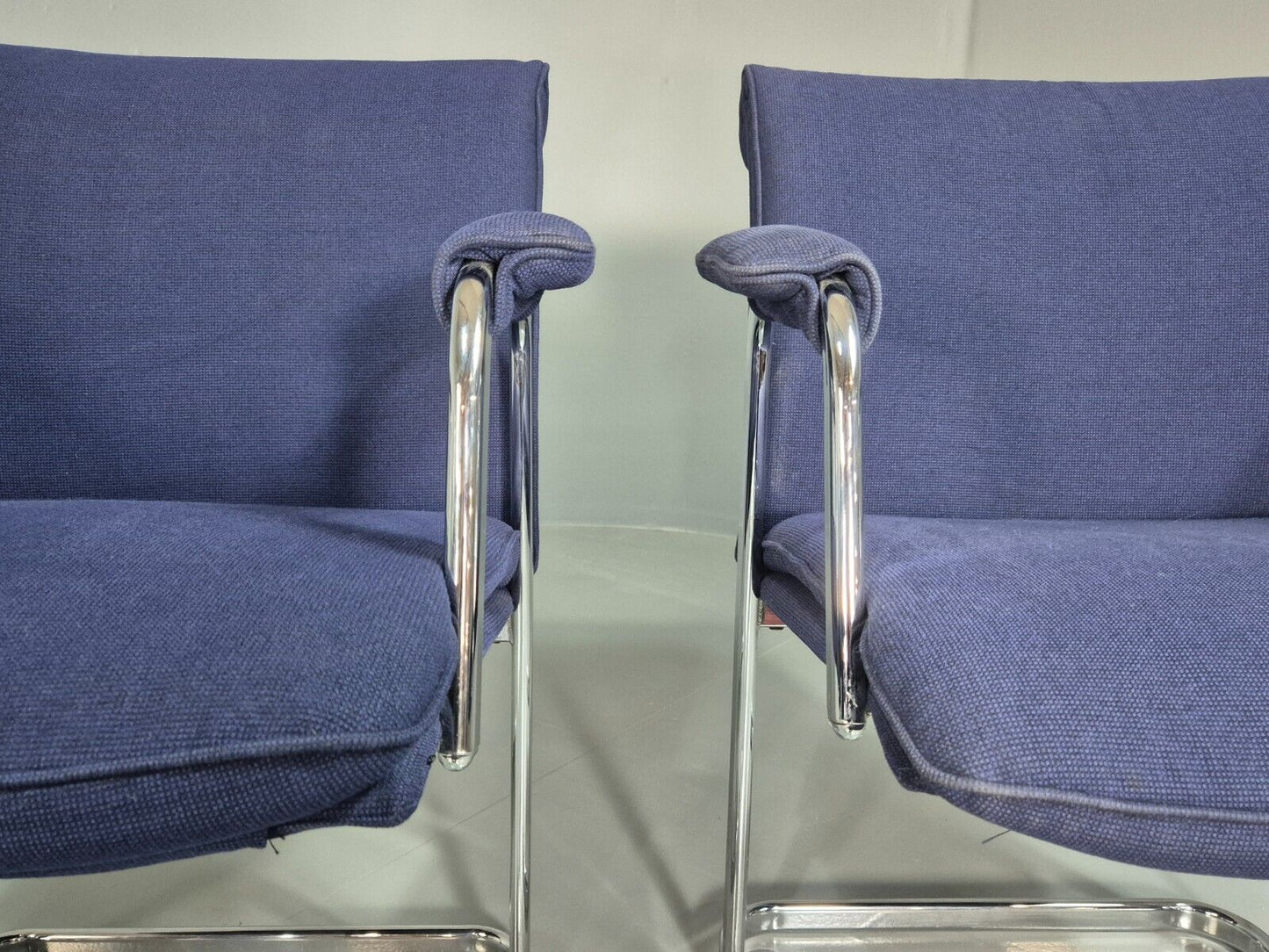 4 Vintage Elbow Chairs Blue Chrome Frame Boss Design 2004 EB7877 MDIN