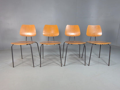 4 Vintage Danish Stacking Chairs Oak Plywood Steel Frame 1960s Retro EB8381 MSTA