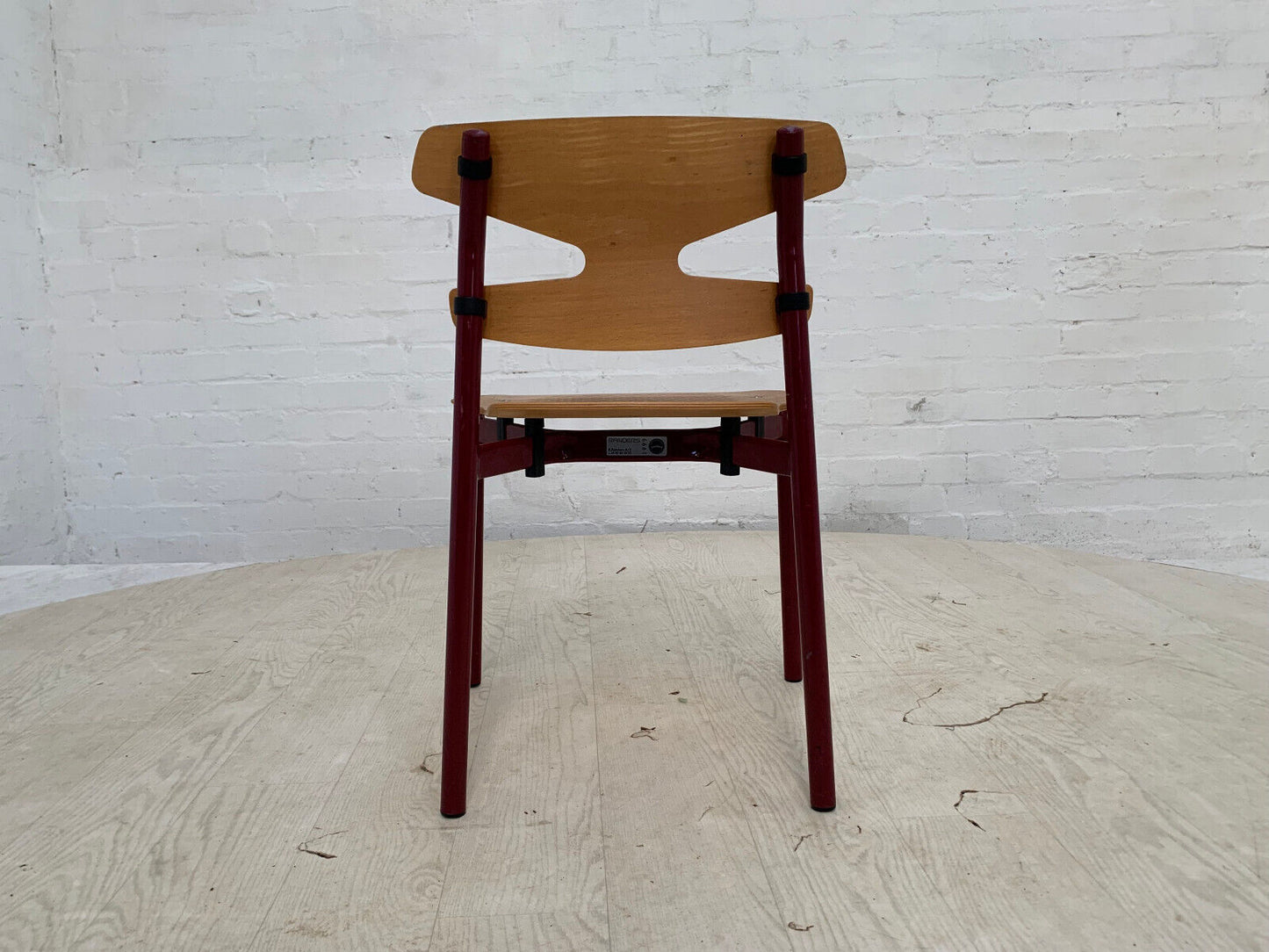 EB3636 Danish Beech & Burgundy Steel Childrens Stacking Chair Randers MSTA