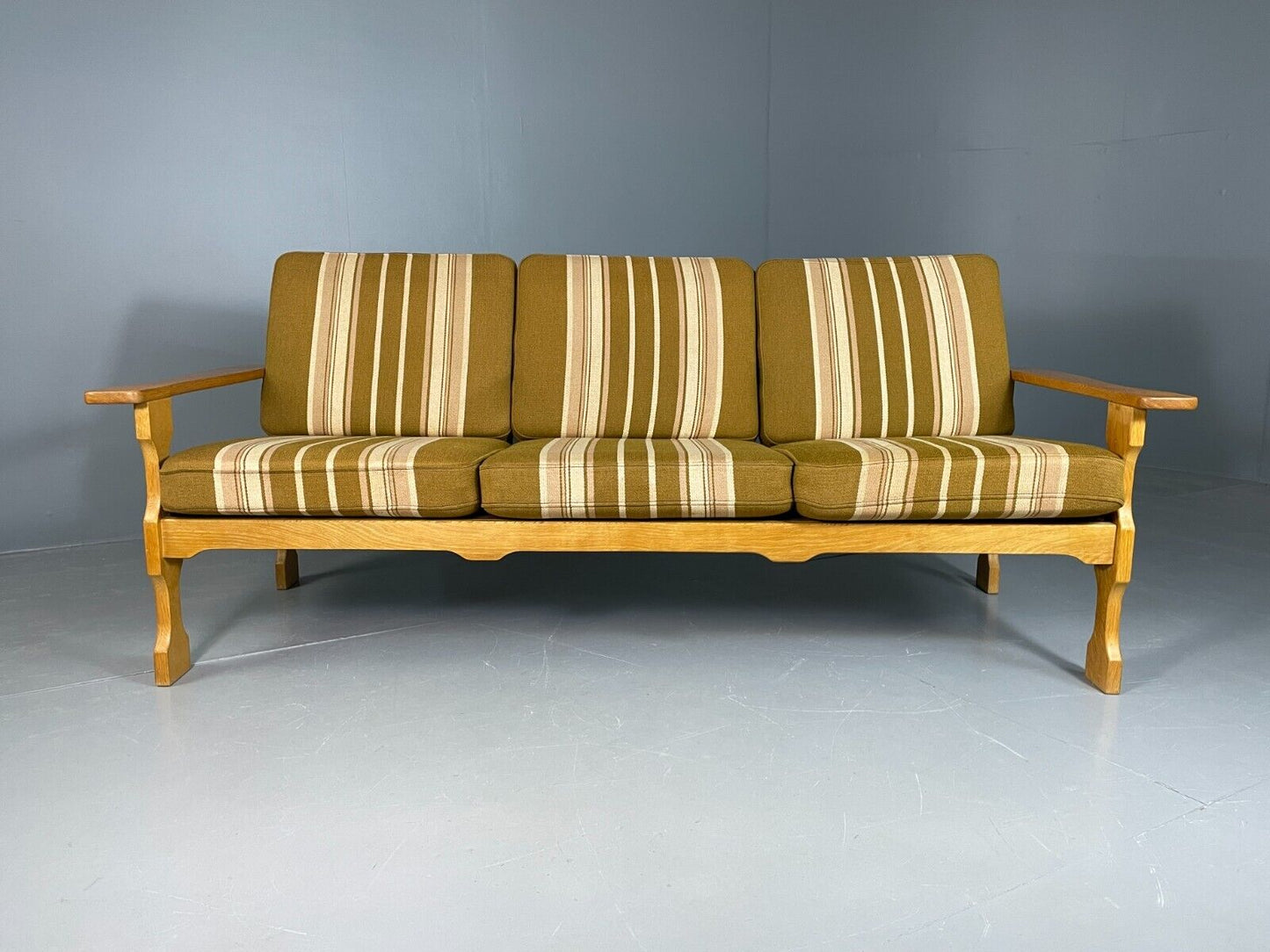 EB6720 Vintage Danish 3 Seat Sofa Green Wool Oak Frame Kjaernulf Retro M3SS