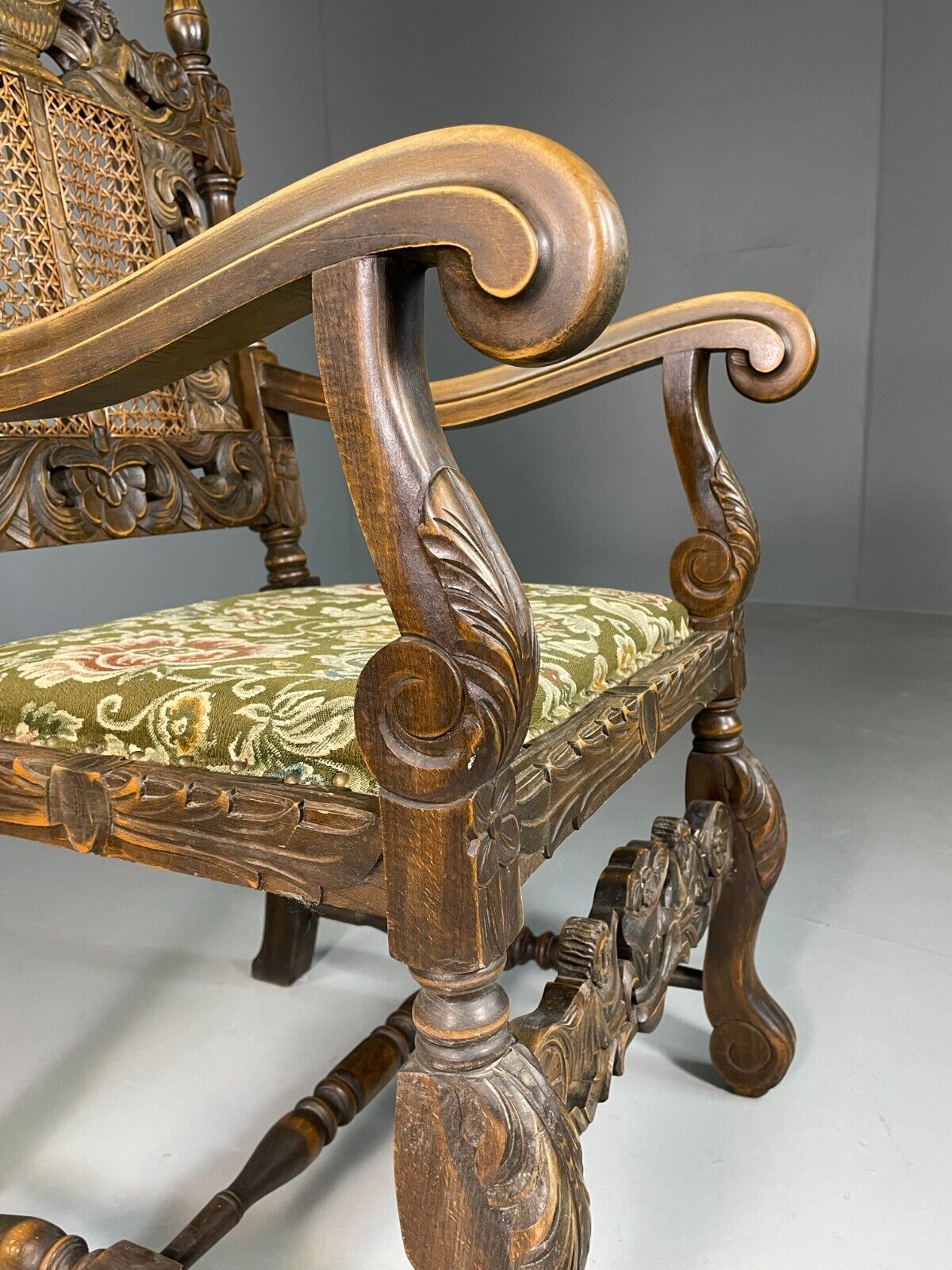 EB6786 Vintage Danish Elbow Chair Carved Oak Jacobean Style Antique Style VCAR