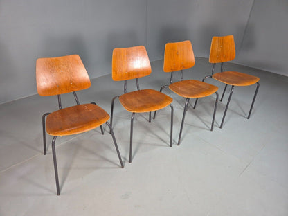 4 Vintage Danish Stacking Chairs Teak Plywood Steel Frame 1960 Retro EB8366 MSTA