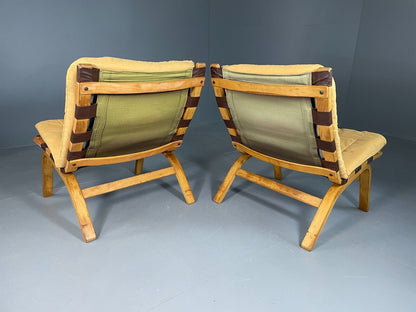 EB6631 2 Vintage Danish Lounge Chairs Yellow Cotton Bentwood Retro MCM MBEN