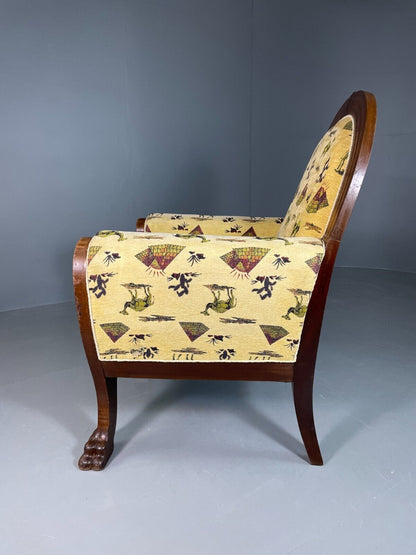 EB6675 Vintage Danish Lounge Chair Yellow Mahogany Paw Feet Antique Empire VCLO