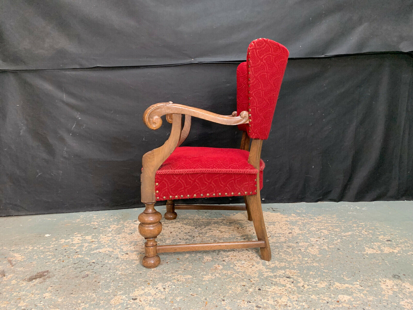 EB2043 Danish Oak & Fabric Winged Back Arm Chair Vintage Antique Lounge VCAR