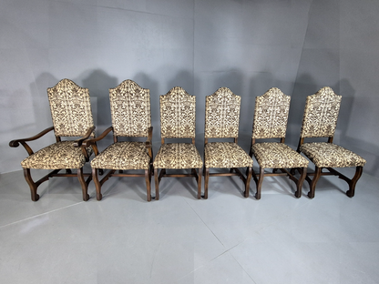 6  Vintage Dining Chairs Cream and Brown Baroque 1970s Repro Retro EB7372 MDIN